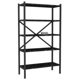 Urbn-Living Urbnliving 121Cm Height 5-Shelf Black Marble Wooden Bookcase With Metal Frame Home Décor Storage And Shelving Unit