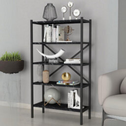 Urbn-Living Urbnliving 121Cm Height 5-Shelf Black Marble Wooden Bookcase With Metal Frame Home Décor Storage And Shelving Unit - thumbnail 3