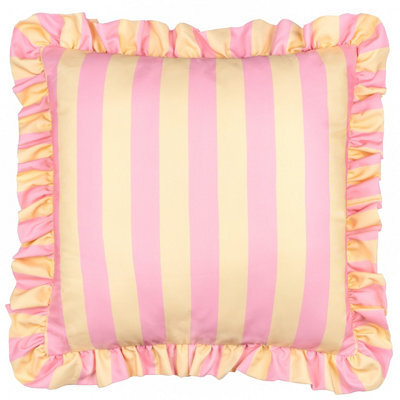 furn. Furn Palm Royale Stripe Ruffle Printed Outdoor Cushion, Pink/yellow, 50 X 50Cm - image 1