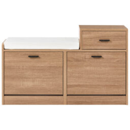 Wyld And Coco Shoe Storage Cabinet With Seat, 2 Compartments, Light Brown, W92 X D30 X H57 Cm - thumbnail 1