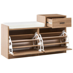 Wyld And Coco Shoe Storage Cabinet With Seat, 2 Compartments, Light Brown, W92 X D30 X H57 Cm - thumbnail 4