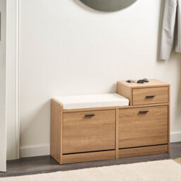 Wyld And Coco Shoe Storage Cabinet With Seat, 2 Compartments, Light Brown, W92 X D30 X H57 Cm - thumbnail 2