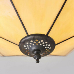 Tiffany Glass Semi Flush Ceiling Light Cream & Red Inverted Hex Shade I00058 - thumbnail 3