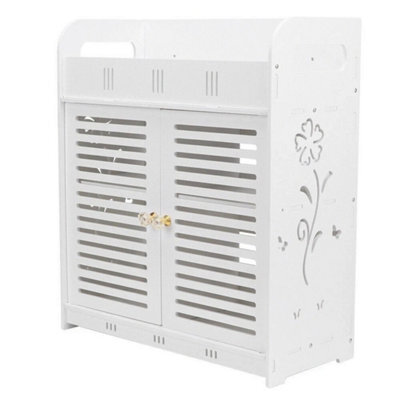 White Floating Wall Cabinet Double Door Bathroom Storage Cupboard - image 1