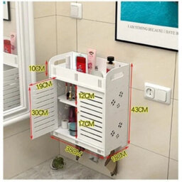 White Floating Wall Cabinet Double Door Bathroom Storage Cupboard - thumbnail 2