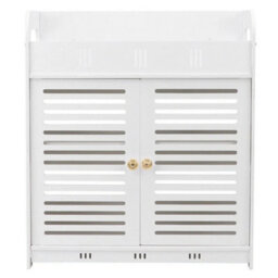 White Floating Wall Cabinet Double Door Bathroom Storage Cupboard - thumbnail 4