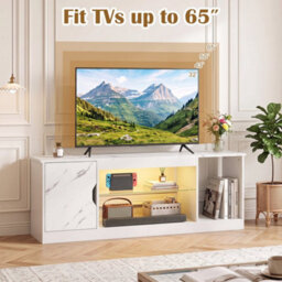 White Modern Media Console Table With Adjustable Glass Shelf Cabinet & Compartment - thumbnail 4
