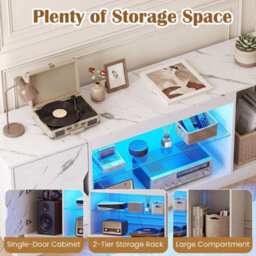 White Modern Media Console Table With Adjustable Glass Shelf Cabinet & Compartment - thumbnail 5
