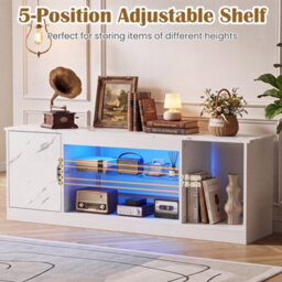 White Modern Media Console Table With Adjustable Glass Shelf Cabinet & Compartment - thumbnail 6