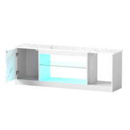 White Modern Media Console Table With Adjustable Glass Shelf Cabinet & Compartment - thumbnail 1