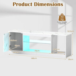 White Modern Media Console Table With Adjustable Glass Shelf Cabinet & Compartment - thumbnail 2