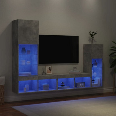 Berkfield 4 Piece Tv Wall Units With Led Concrete Grey Engineered Wood - image 1