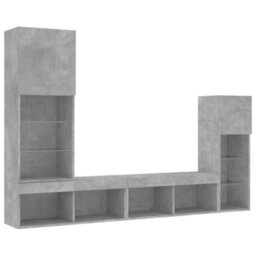 Berkfield 4 Piece Tv Wall Units With Led Concrete Grey Engineered Wood - thumbnail 3