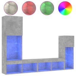 Berkfield 4 Piece Tv Wall Units With Led Concrete Grey Engineered Wood - thumbnail 2