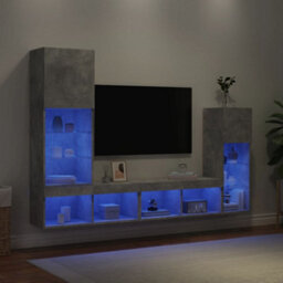 Berkfield 4 Piece Tv Wall Units With Led Concrete Grey Engineered Wood - thumbnail 1