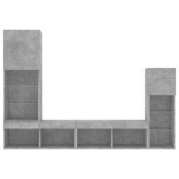 Berkfield 4 Piece Tv Wall Units With Led Concrete Grey Engineered Wood - thumbnail 7