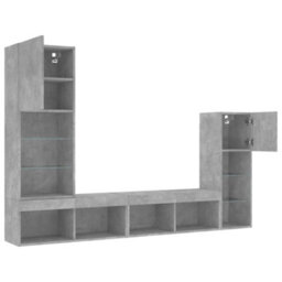 Berkfield 4 Piece Tv Wall Units With Led Concrete Grey Engineered Wood - thumbnail 6
