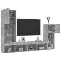 Berkfield 4 Piece Tv Wall Units With Led Concrete Grey Engineered Wood - thumbnail 5