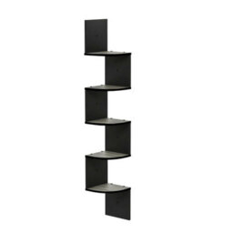 Walplus Furinno Rossi 5-Tier Wall Mount Floating Radial Corner Shelf, French Oak Grey/black - thumbnail 4