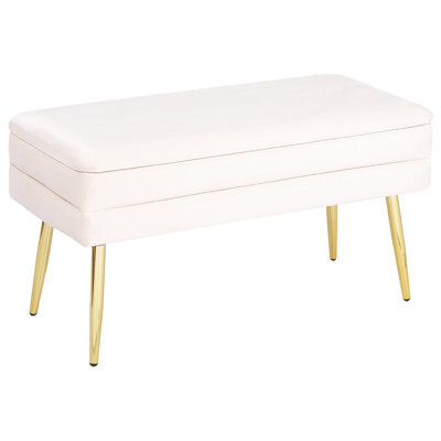 Beliani Upholstered Storage Bench Durham Velvet Off-White - image 1