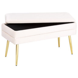 Beliani Upholstered Storage Bench Durham Velvet Off-White - thumbnail 5