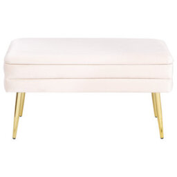 Beliani Upholstered Storage Bench Durham Velvet Off-White - thumbnail 4