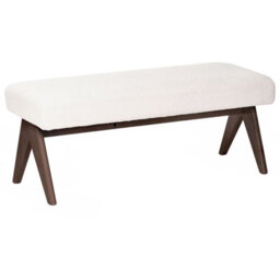Wyld and Coco Boucle Bench In Off-White And Brown Upholstery With Rubberwood Legs - W118 X D46 X H48Cm - thumbnail 4
