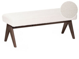 Wyld and Coco Boucle Bench In Off-White And Brown Upholstery With Rubberwood Legs - W118 X D46 X H48Cm - thumbnail 3