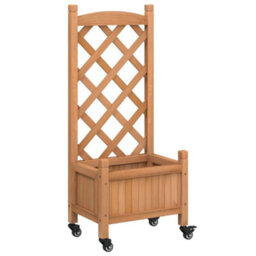 Berkfield Planter With Trellis And Wheels Brown Solid Wood Fir - thumbnail 2