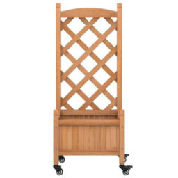 Berkfield Planter With Trellis And Wheels Brown Solid Wood Fir - thumbnail 4