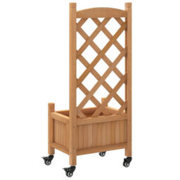 Berkfield Planter With Trellis And Wheels Brown Solid Wood Fir - thumbnail 6