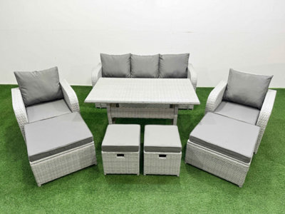 Fimous 9 Seater Outdoor Garden Furniture Set With Dining Table 3 Seater Sofa 2 Big Footstools Light Grey - image 1