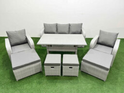 Fimous 9 Seater Outdoor Garden Furniture Set With Dining Table 3 Seater Sofa 2 Big Footstools Light Grey - thumbnail 2