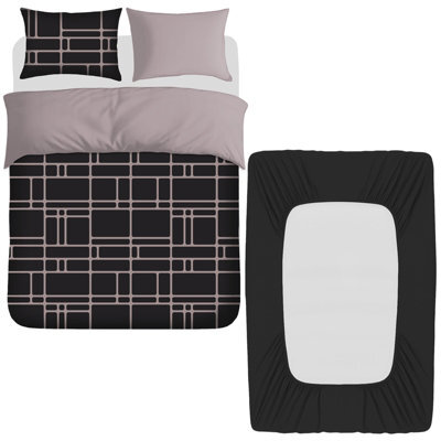 Lazzaro Brushed Reversible Duvet Cover Set With Matching Fitted Sheet - image 1