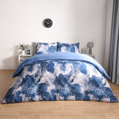 OHS Marble Duvet Cover Set Quilt Bedding Reversible, Navy - King - image 1