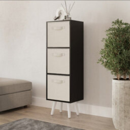 Urbn-Living Urbnliving 80Cm Height 3 Tier Black Wooden Storage Bookcase Scandinavian Style White Legs With Cream Inserts - thumbnail 2