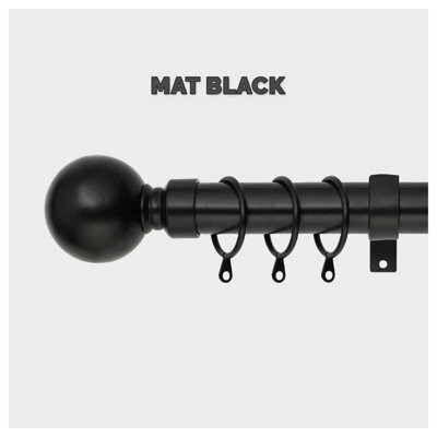 Ameha Curtain Metal Pole Extendable Curtain Rod,60mm Finials, Ring,brackets And Fitting Set (120-210Cm, 48''- 84'',matte Black) - image 1