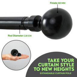 Ameha Curtain Metal Pole Extendable Curtain Rod,60mm Finials, Ring,brackets And Fitting Set (120-210Cm, 48''- 84'',matte Black) - thumbnail 5