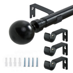 Ameha Curtain Metal Pole Extendable Curtain Rod,60mm Finials, Ring,brackets And Fitting Set (120-210Cm, 48''- 84'',matte Black) - thumbnail 6
