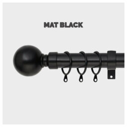 Ameha Curtain Metal Pole Extendable Curtain Rod,60mm Finials, Ring,brackets And Fitting Set (120-210Cm, 48''- 84'',matte Black) - thumbnail 1