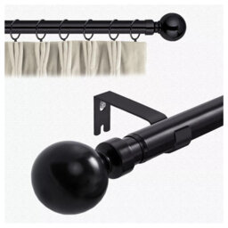 Ameha Curtain Metal Pole Extendable Curtain Rod,60mm Finials, Ring,brackets And Fitting Set (120-210Cm, 48''- 84'',matte Black) - thumbnail 2