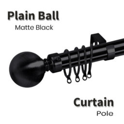 Ameha Curtain Metal Pole Extendable Curtain Rod,60mm Finials, Ring,brackets And Fitting Set (120-210Cm, 48''- 84'',matte Black) - thumbnail 3