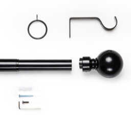 Ameha Curtain Metal Pole Extendable Curtain Rod,60mm Finials, Ring,brackets And Fitting Set (120-210Cm, 48''- 84'',matte Black) - thumbnail 9