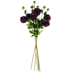 Leaf Pack Of 6 X 75Cm Artificial Dahlia Pompom Flower Stem Purple - thumbnail 2