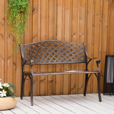 Outsunny Cast Aluminium Garden Bench 2 Seater Antique Park Loveseat, Bronze - image 1