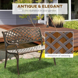 Outsunny Cast Aluminium Garden Bench 2 Seater Antique Park Loveseat, Bronze - thumbnail 4