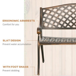 Outsunny Cast Aluminium Garden Bench 2 Seater Antique Park Loveseat, Bronze - thumbnail 6