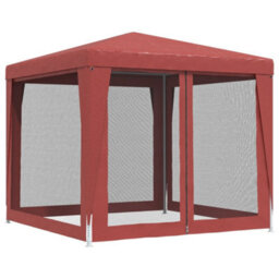Berkfield Party Tent With 4 Mesh Sidewalls Red 2.5X2.5 M Hdpe - thumbnail 5