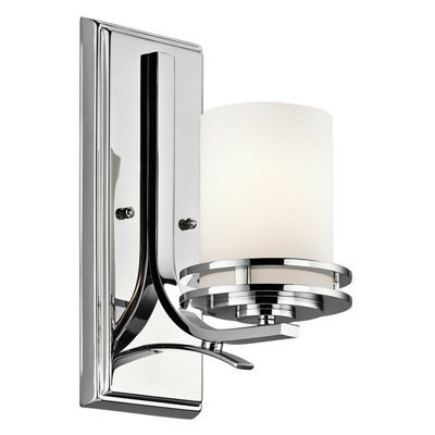 Stylish Ip44 Satin Edged Wall Light With Opal Glass And Polished Chrome Finish