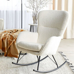 Beliani Bouclé Rocking Chair Beige With Black Metal Legs - Modern Rocking Armchair, W74 X D99 X H99Cm - thumbnail 2